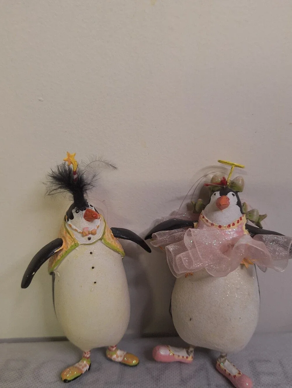 Holiday Penguin Ornament Pair in White and Black - One Angel . Approx 4